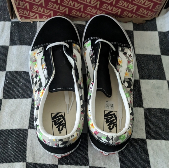 Vans Old Skool Classic Men 11.5 Checker Cube Geo Floral Black and White 2020 - Picture 4 of 10